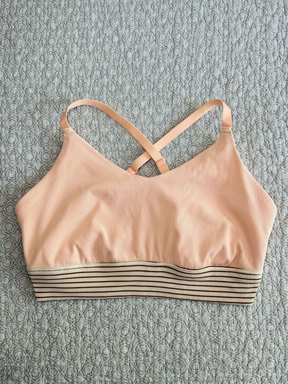 OFFLINE by Aerie Peach Ribbed Scoop Sports Bra with Striped Band Size XXL